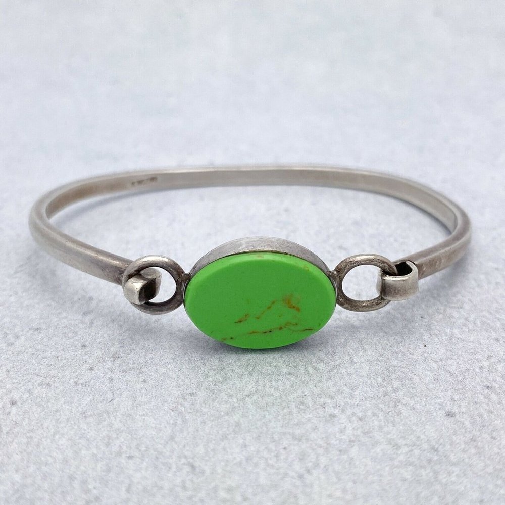 Vintage Mexican Sterling Green Turquoise Bracelet